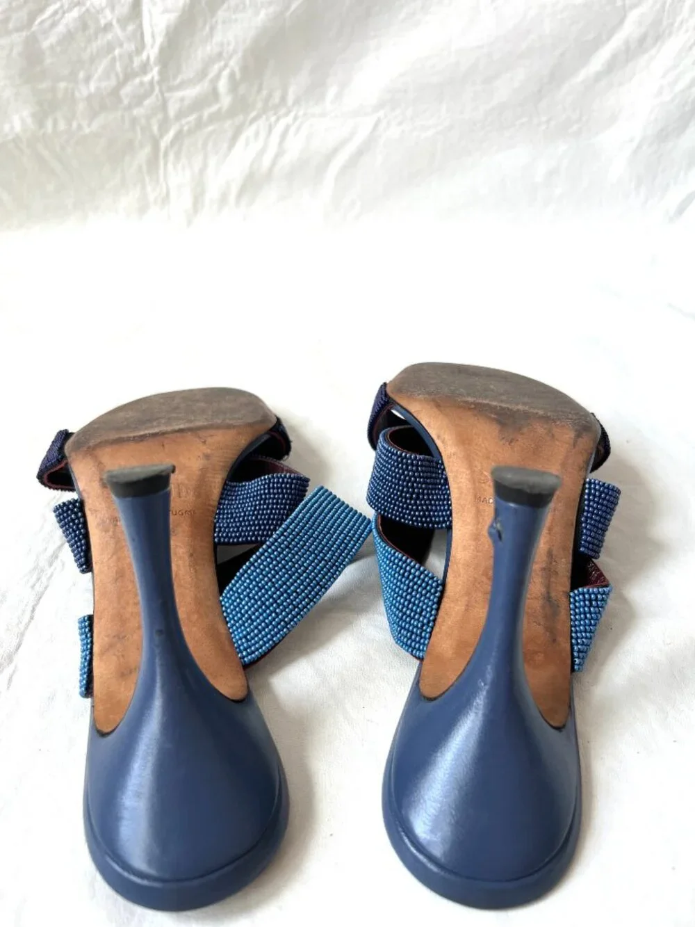 Staud high heel sandals size 39 9 Sonny beaded blue leather slip on strappy